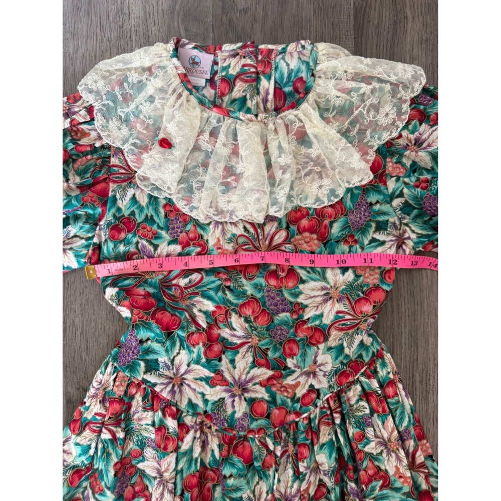 Vintage Carrousel Girls Size 10 Christmas Dress Made USA Lace Collar Cottagecore - Picture 13 of 16